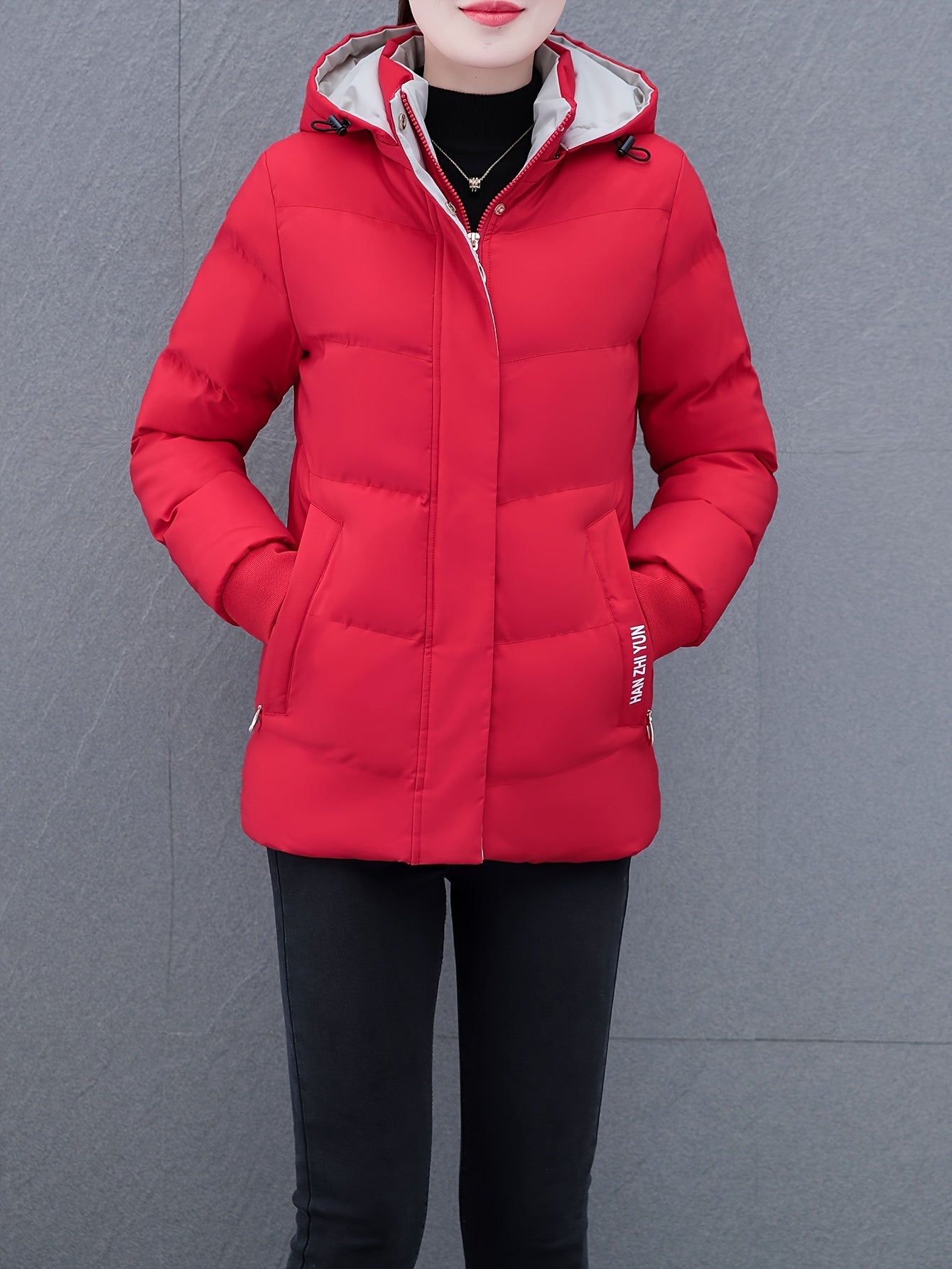 Elegant Puffer Jacket - with Zipper Front & Side Pockets, Long Sleeves