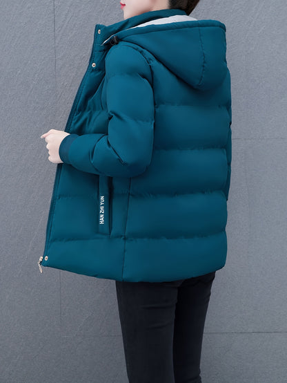 Elegant Puffer Jacket - with Zipper Front & Side Pockets, Long Sleeves