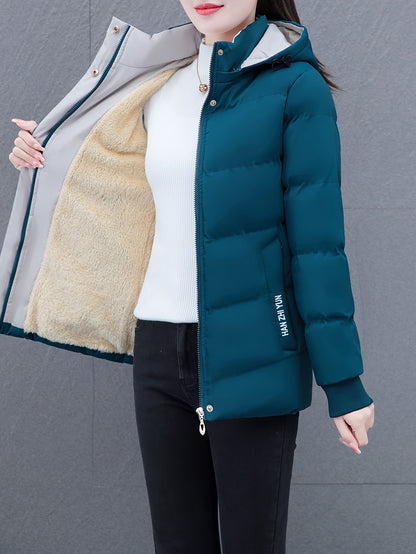 Elegant Puffer Jacket - with Zipper Front & Side Pockets, Long Sleeves