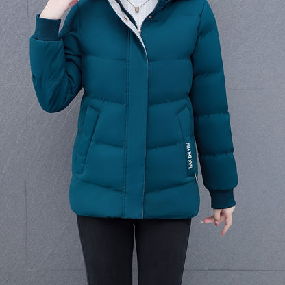 Elegant Puffer Jacket - with Zipper Front & Side Pockets, Long Sleeves