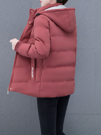 Elegant Puffer Jacket - with Zipper Front & Side Pockets, Long Sleeves