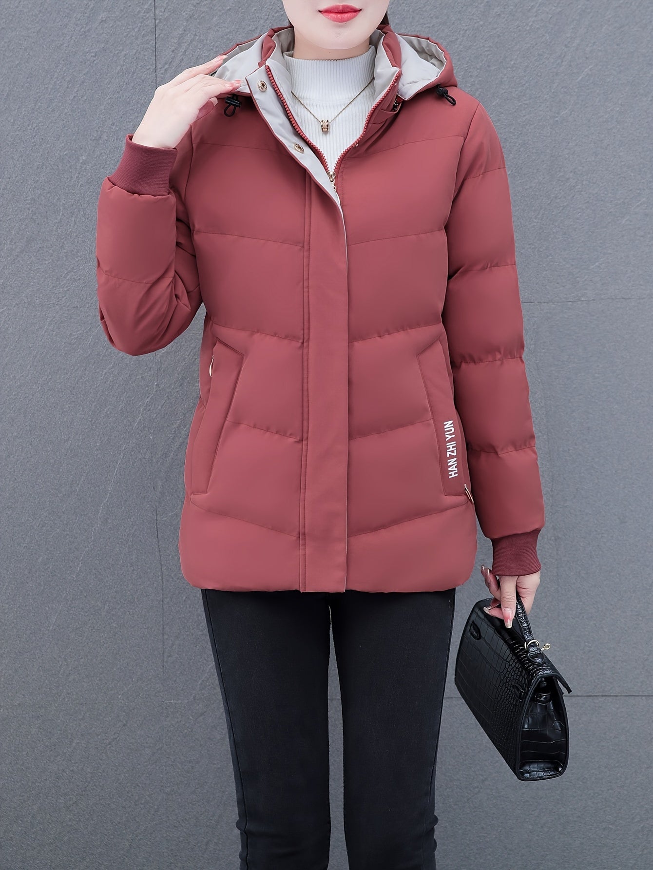 Elegant Puffer Jacket - with Zipper Front & Side Pockets, Long Sleeves