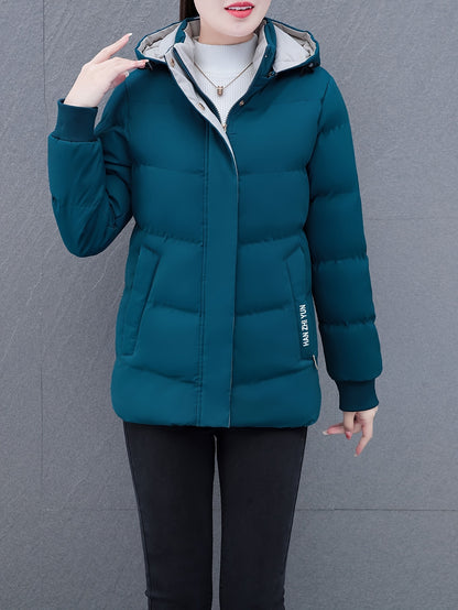 Elegant Puffer Jacket - with Zipper Front & Side Pockets, Long Sleeves