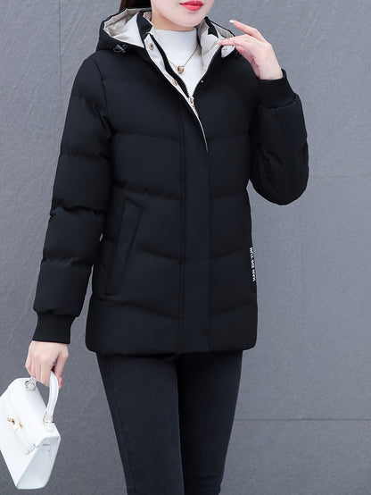 Elegant Puffer Jacket - with Zipper Front & Side Pockets, Long Sleeves
