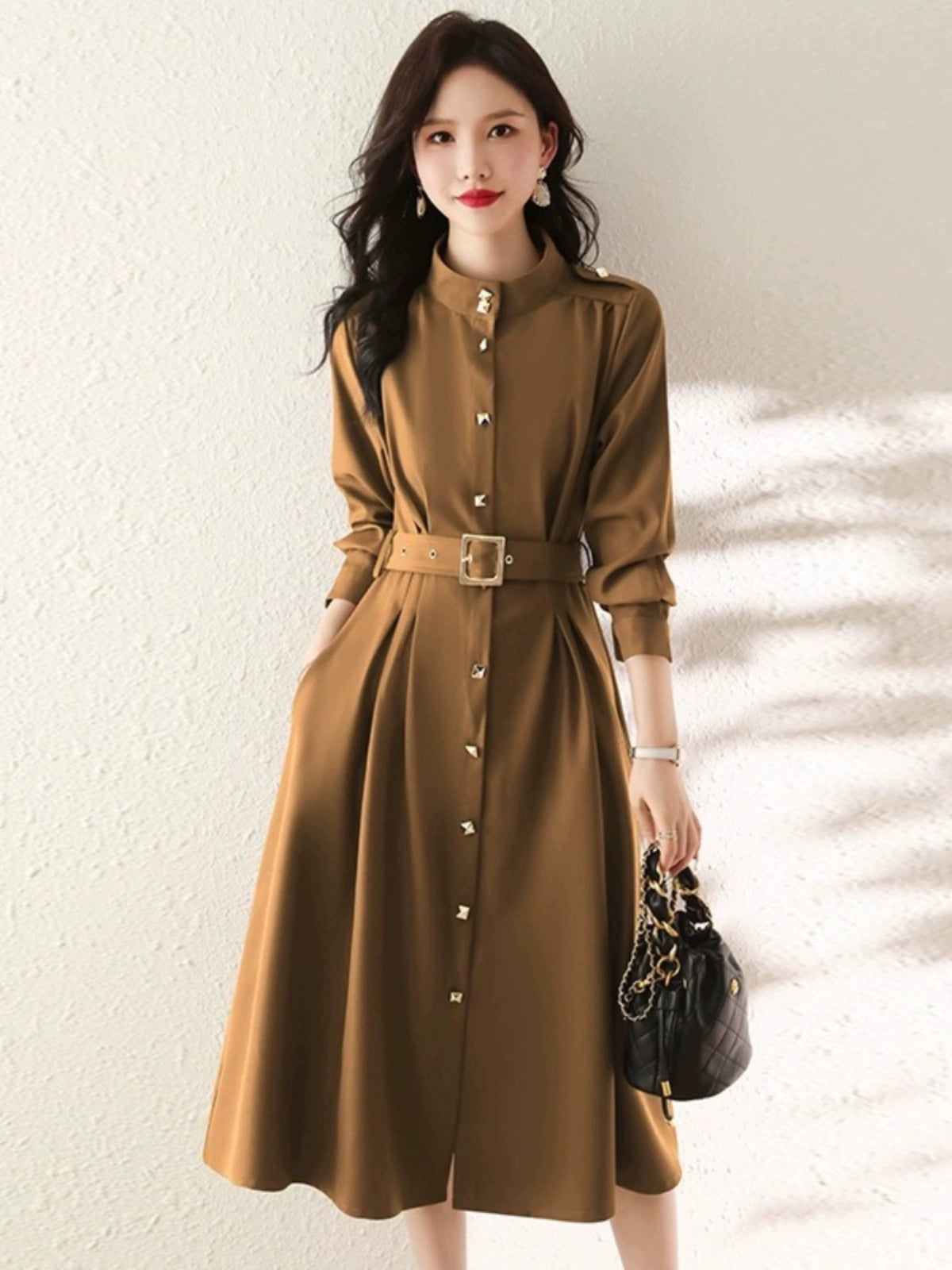 Baozi Fashion Elegant Dress Shoelace Long Trench Coat