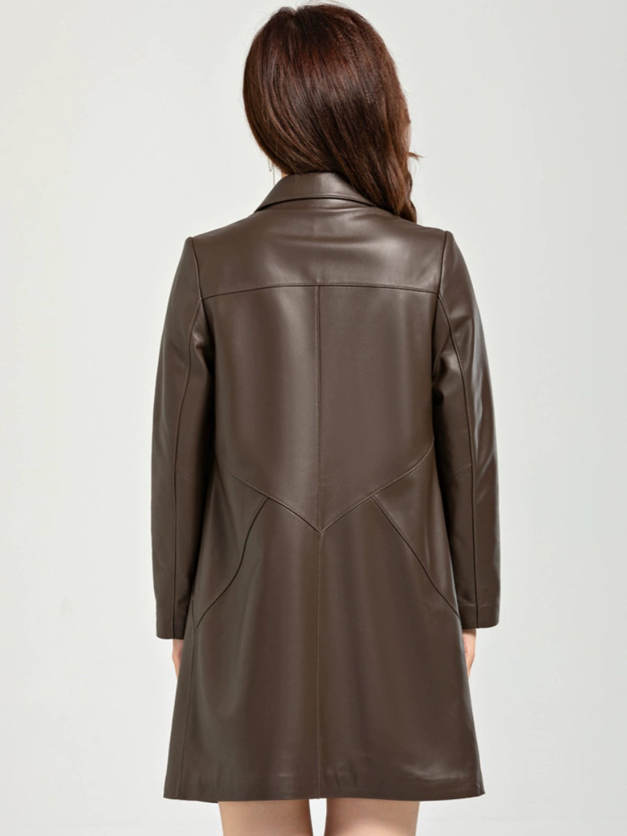 Waist Trimming Casual Haining Ladies Leather Coat