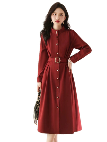 Baozi Fashion Elegant Dress Shoelace Long Trench Coat