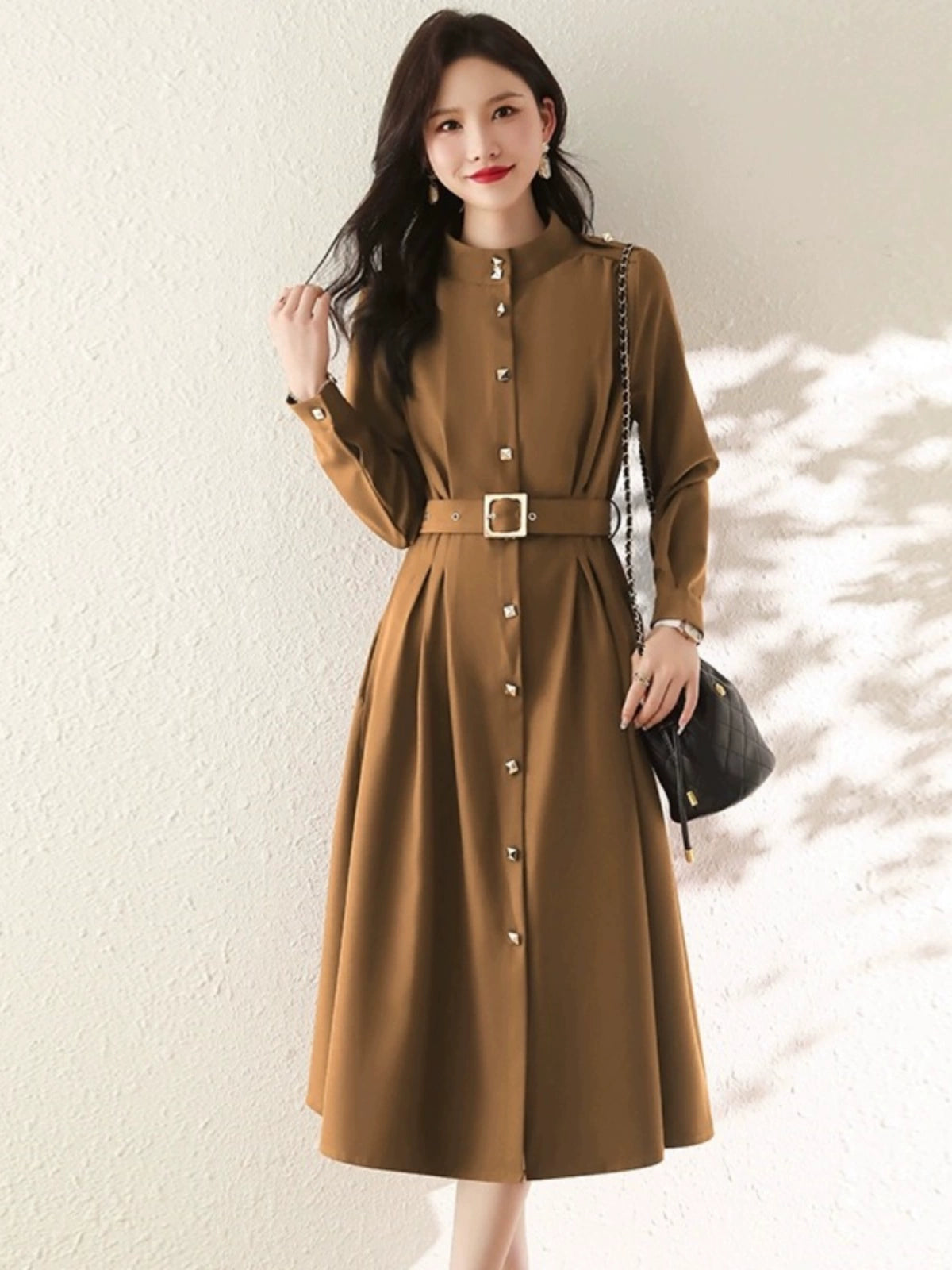 Baozi Fashion Elegant Dress Shoelace Long Trench Coat