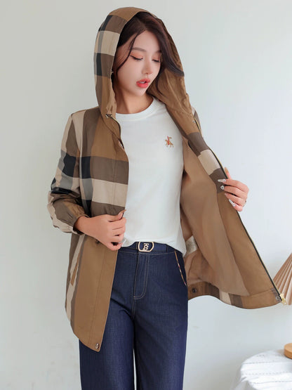 European Station Hooded Casual Trench Coat