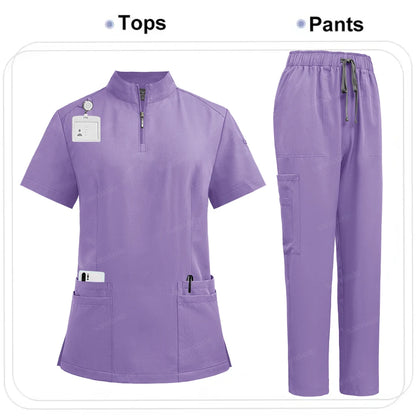 Women's 4-Pocket Zip-Neck Short Sleeve Scrub Top Nurse