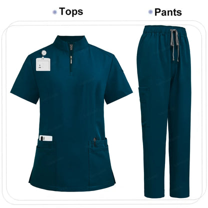 Women's 4-Pocket Zip-Neck Short Sleeve Scrub Top Nurse