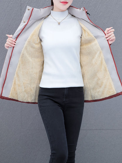 Elegant Puffer Jacket - with Zipper Front & Side Pockets, Long Sleeves