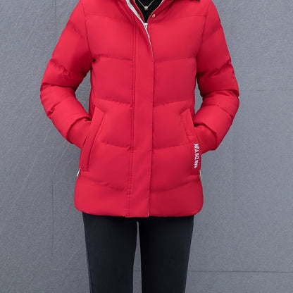 Elegant Puffer Jacket - with Zipper Front & Side Pockets, Long Sleeves
